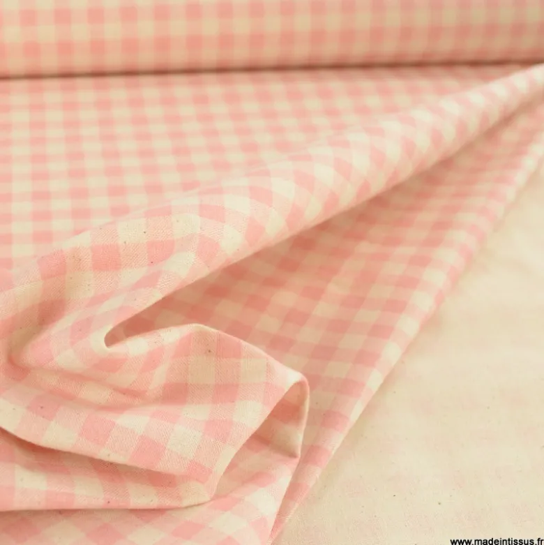 Tissu vichy en coton lavé - Rose