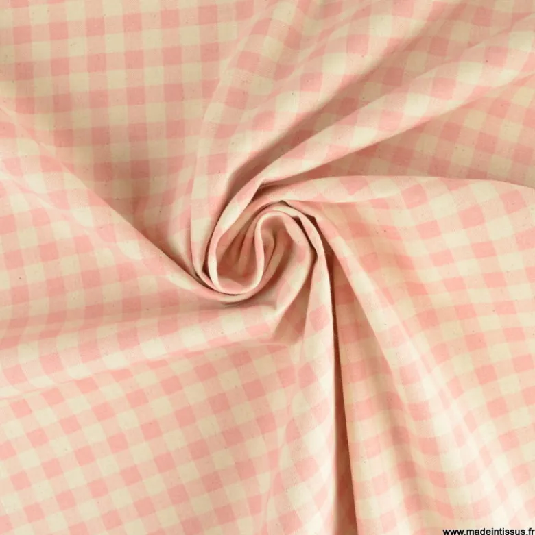 Tissu vichy en coton lavé - Rose