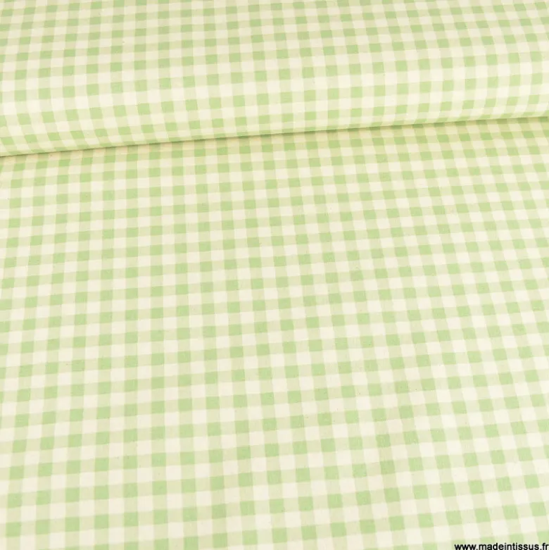 Tissu vichy en coton lavé - vert clair