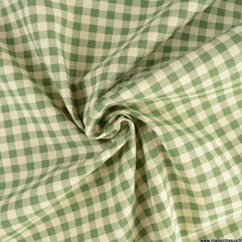 Tissu vichy en coton lavé - vert prairie