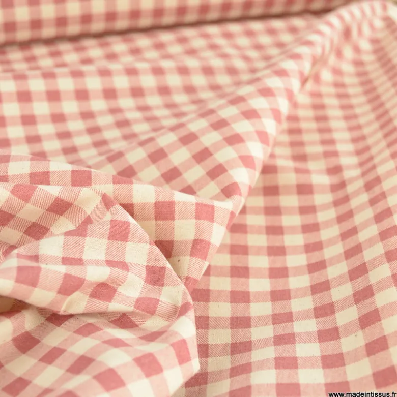 Tissu vichy en coton lavé - Vieux rose