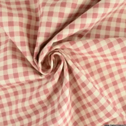 Tissu vichy en coton lavé - Vieux rose