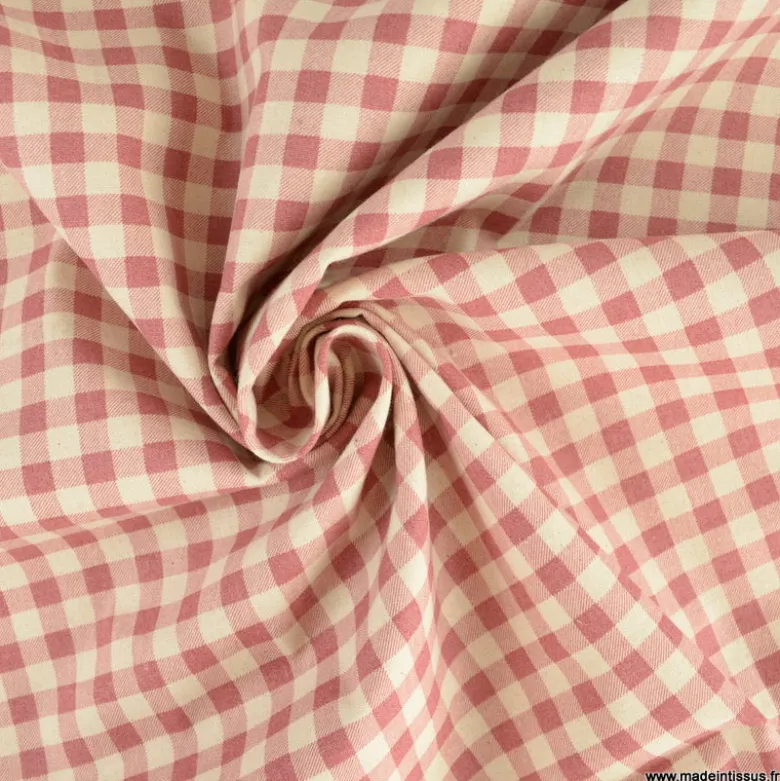 Tissu vichy en coton lavé - Vieux rose