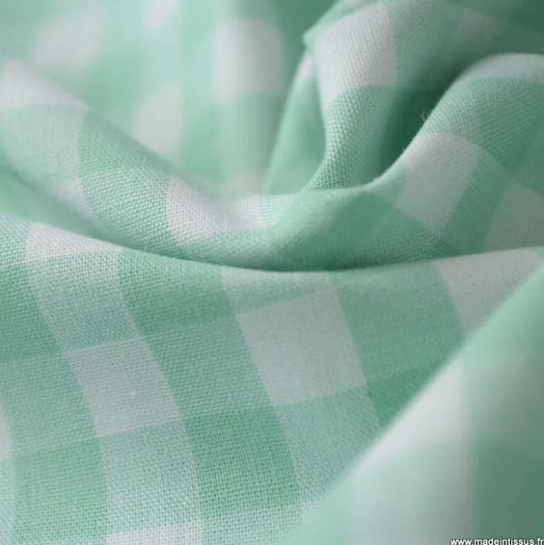 Tissu vichy grands carreaux sur Popeline coloris Vert menthe - OEKO TEX