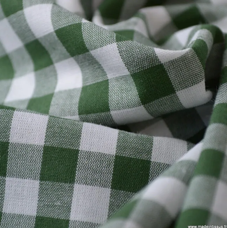 Tissu vichy grands carreaux sur Popeline coloris Vert foncé - OEKO TEX