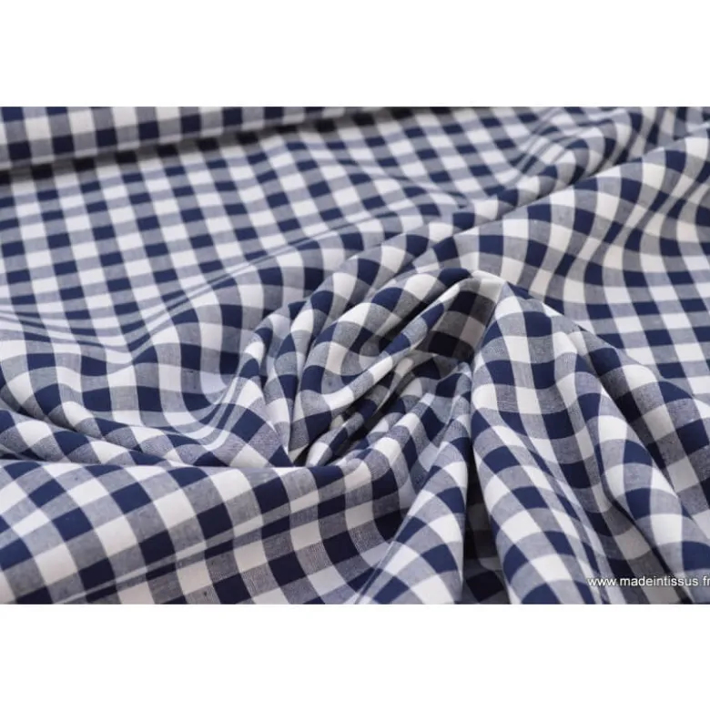 Tissu vichy grands carreaux sur Popeline coloris Bleu marine - OEKO TEX