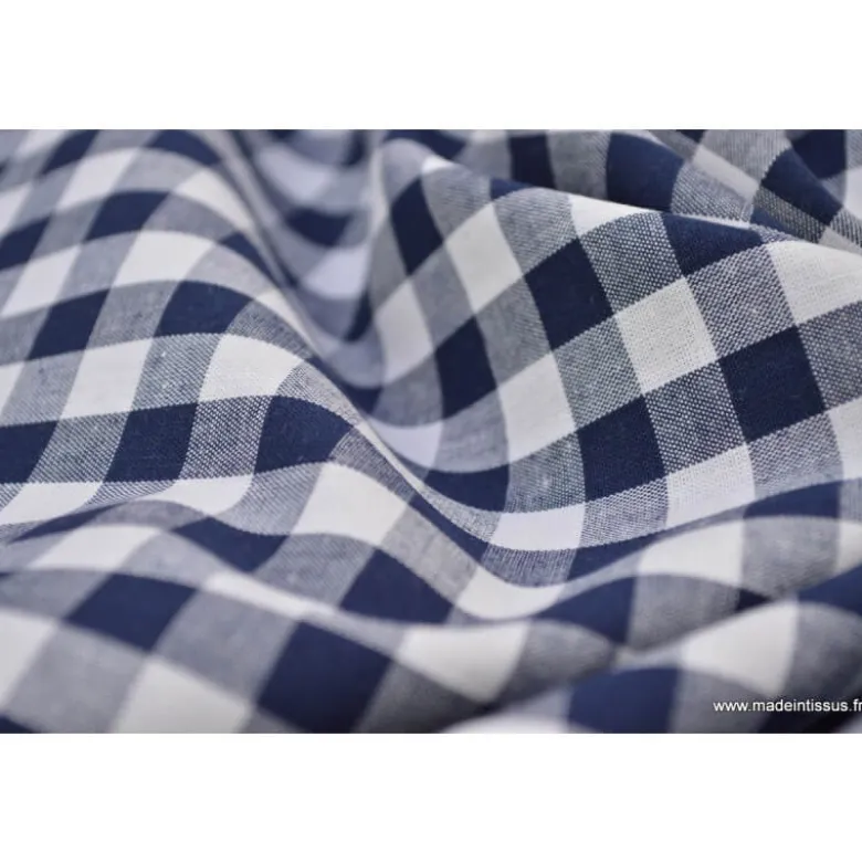 Tissu vichy grands carreaux sur Popeline coloris Bleu marine - OEKO TEX