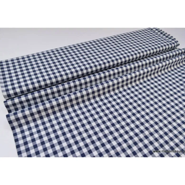 Tissu vichy grands carreaux sur Popeline coloris Bleu marine - OEKO TEX