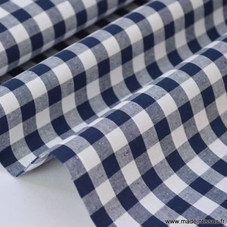 Tissu vichy grands carreaux sur Popeline coloris Bleu marine - OEKO TEX