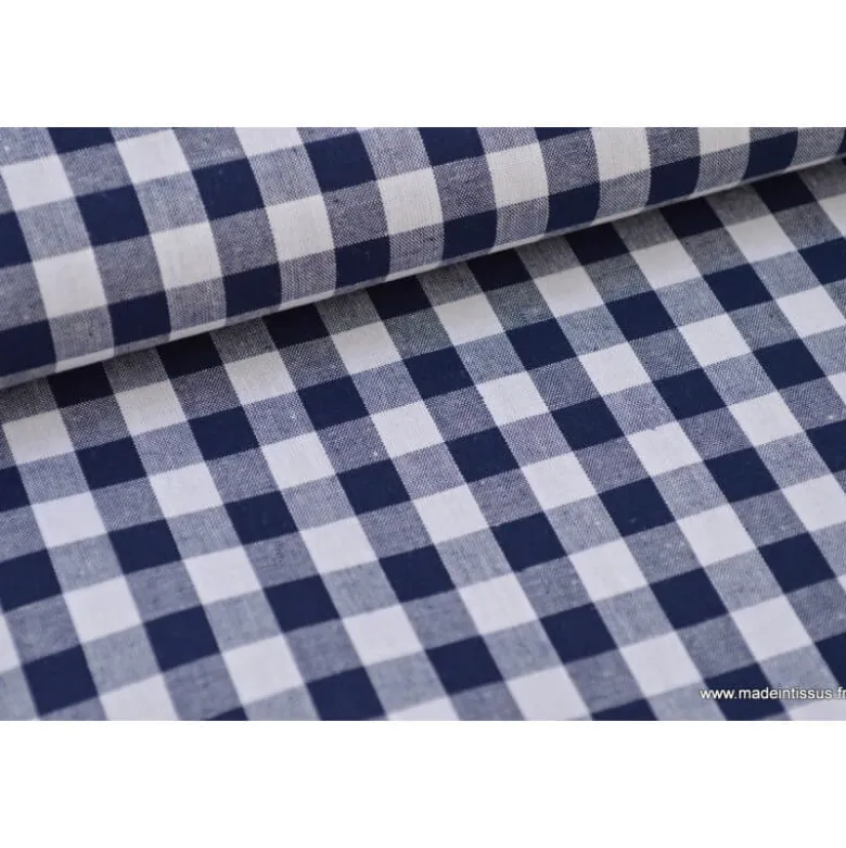 Tissu vichy grands carreaux sur Popeline coloris Bleu marine - OEKO TEX