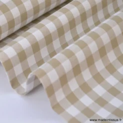 Tissu vichy grands carreaux sur Popeline coloris sable - OEKO TEX