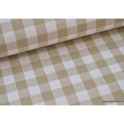 Tissu vichy grands carreaux sur Popeline coloris sable - OEKO TEX