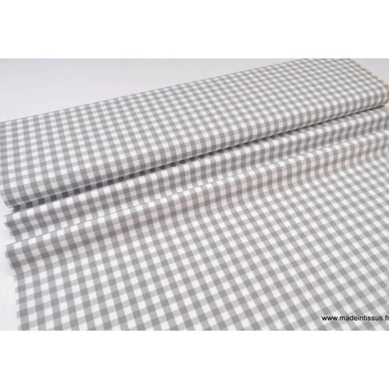Tissu vichy grands carreaux sur Popeline coloris gris - OEKO TEX