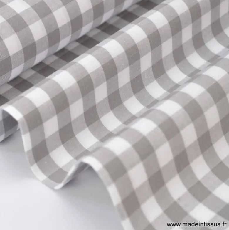 Tissu vichy grands carreaux sur Popeline coloris gris - OEKO TEX