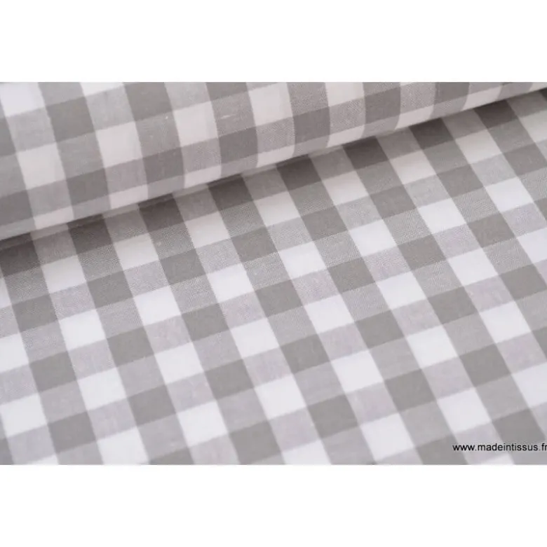 Tissu vichy grands carreaux sur Popeline coloris gris - OEKO TEX