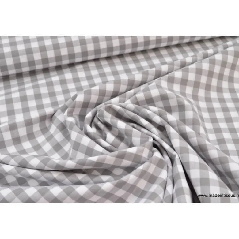 Tissu vichy grands carreaux sur Popeline coloris gris - OEKO TEX