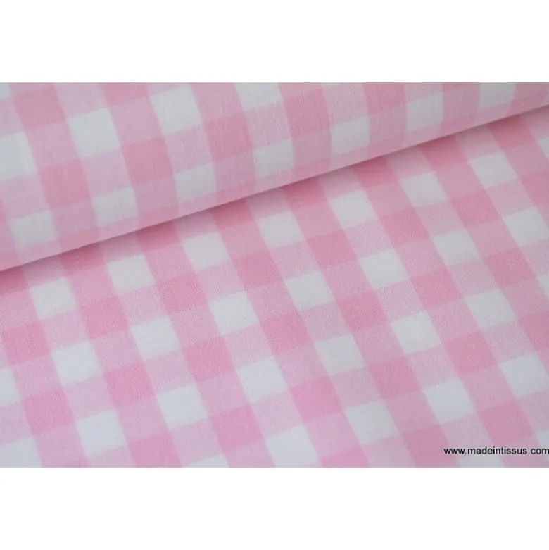 Tissu vichy grands carreaux sur Popeline coloris Rose clair - OEKO TEX