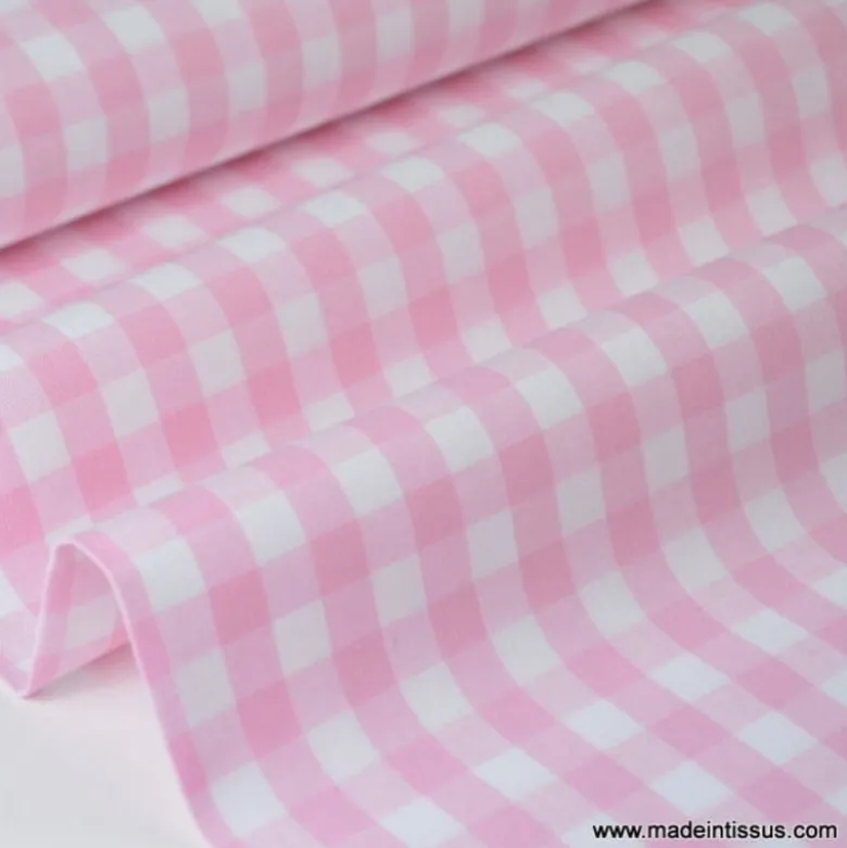 Tissu vichy grands carreaux sur Popeline coloris Rose clair - OEKO TEX