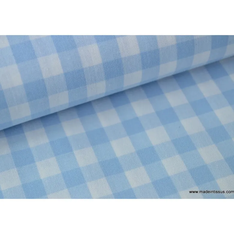 Tissu vichy grands carreaux sur Popeline coloris bleu ciel - OEKO TEX