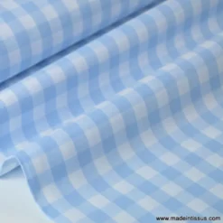 Tissu vichy grands carreaux sur Popeline coloris bleu ciel - OEKO TEX