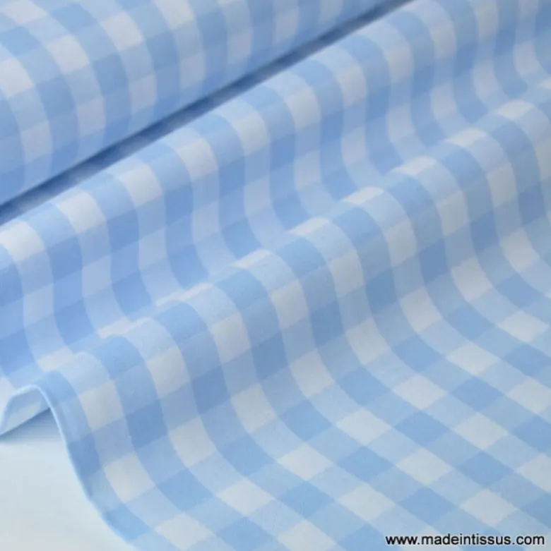 Tissu vichy grands carreaux sur Popeline coloris bleu ciel - OEKO TEX