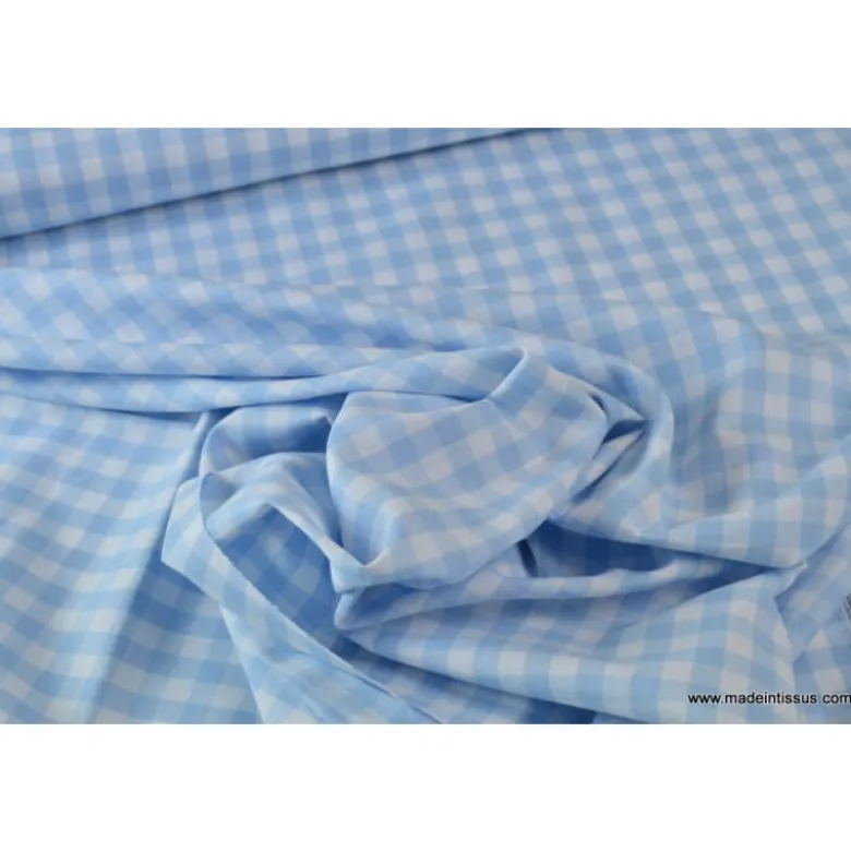 Tissu vichy grands carreaux sur Popeline coloris bleu ciel - OEKO TEX