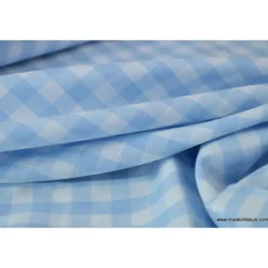 Tissu vichy grands carreaux sur Popeline coloris bleu ciel - OEKO TEX