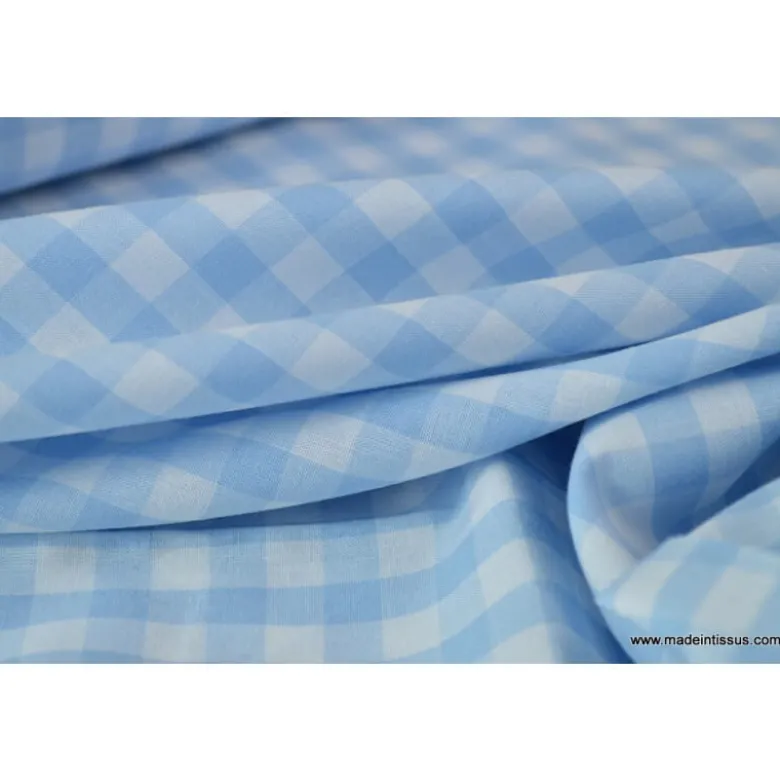 Tissu vichy grands carreaux sur Popeline coloris bleu ciel - OEKO TEX