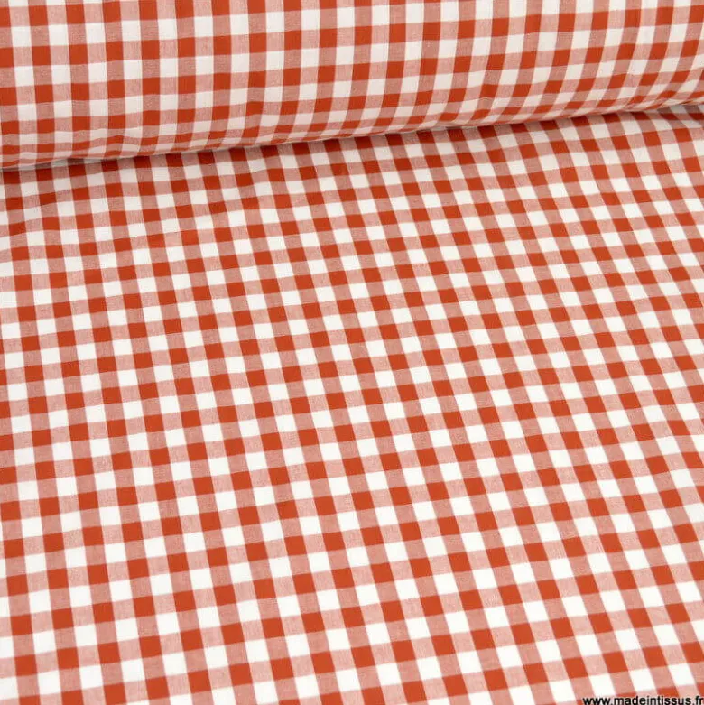 Tissu vichy grands carreaux sur Popeline coloris terracotta - OEKO TEX
