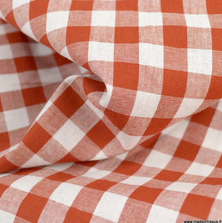 Tissu vichy grands carreaux sur Popeline coloris terracotta - OEKO TEX