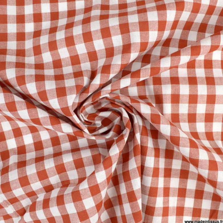 Tissu vichy grands carreaux sur Popeline coloris terracotta - OEKO TEX