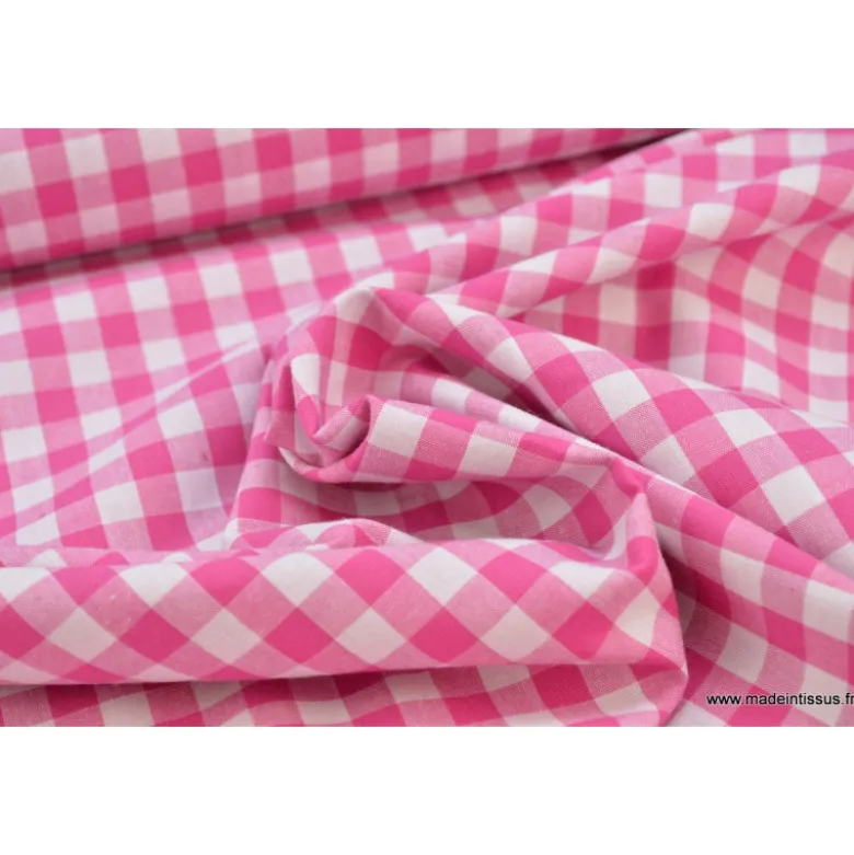 Tissu vichy grands carreaux sur Popeline coloris Fuchsia - Oeko Tex