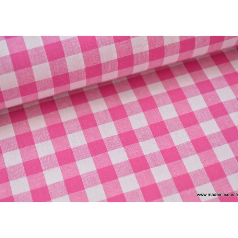 Tissu vichy grands carreaux sur Popeline coloris Fuchsia - Oeko Tex