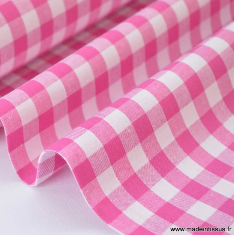 Tissu vichy grands carreaux sur Popeline coloris Fuchsia - Oeko Tex