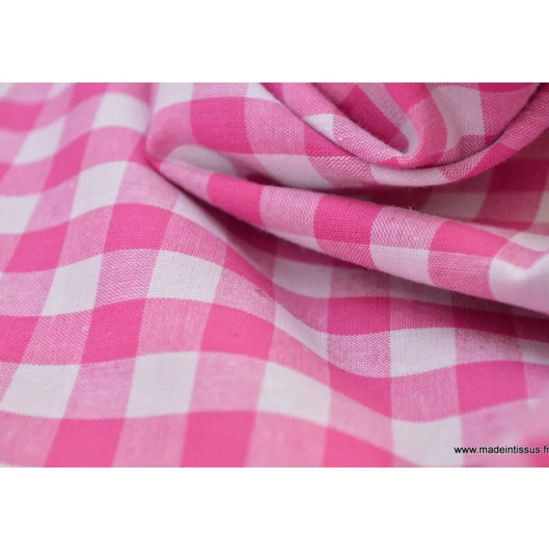 Tissu vichy grands carreaux sur Popeline coloris Fuchsia - Oeko Tex