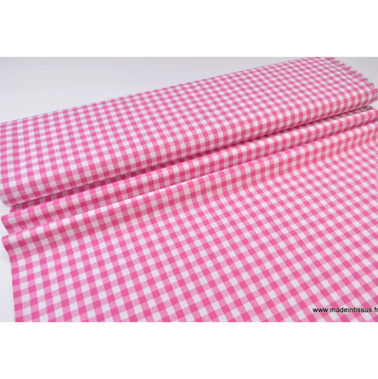 Tissu vichy grands carreaux sur Popeline coloris Fuchsia - Oeko Tex