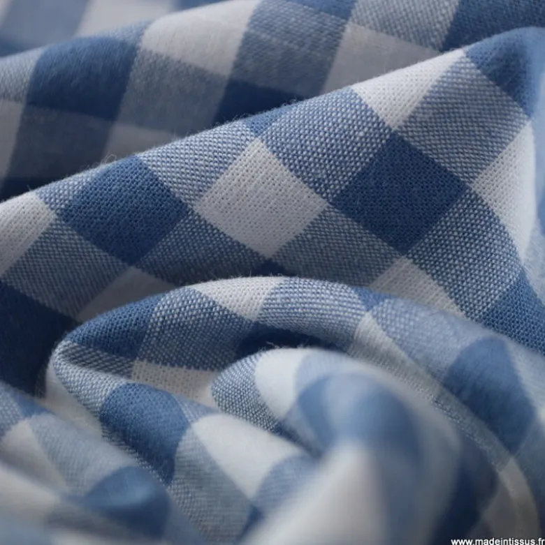 Tissu vichy grands carreaux sur Popeline coloris bleu jean Denim - OEKO TEX