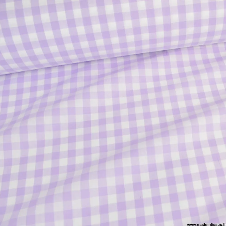 Tissu vichy grands carreaux sur Popeline Lilas - OEKO TEX