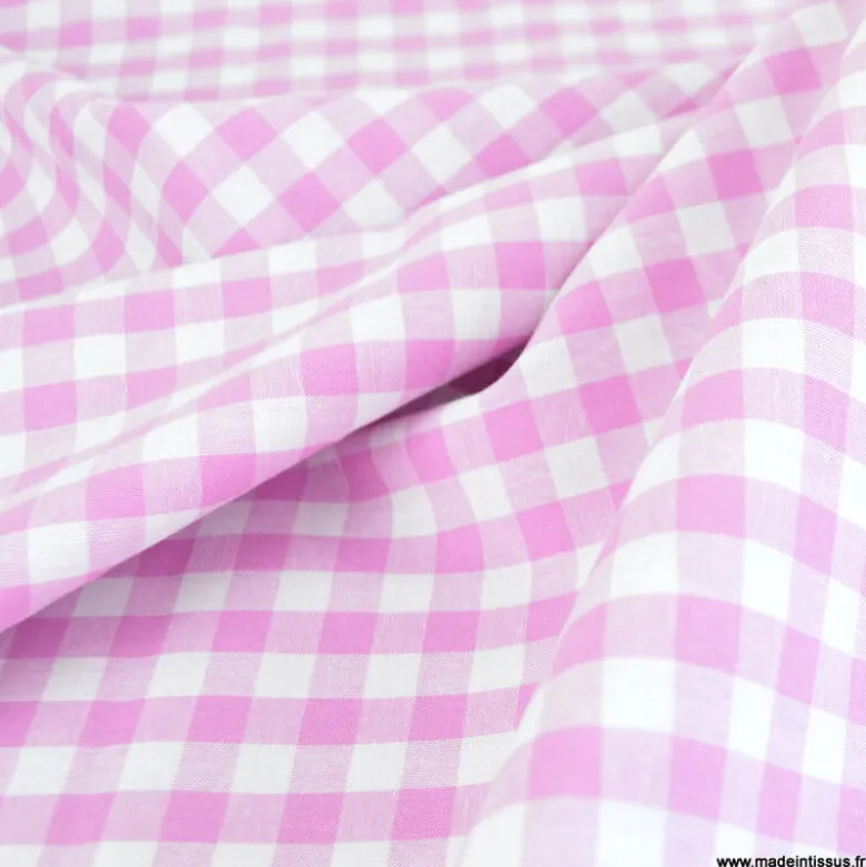 Tissu vichy grands carreaux sur Popeline rose Lilas - OEKO TEX
