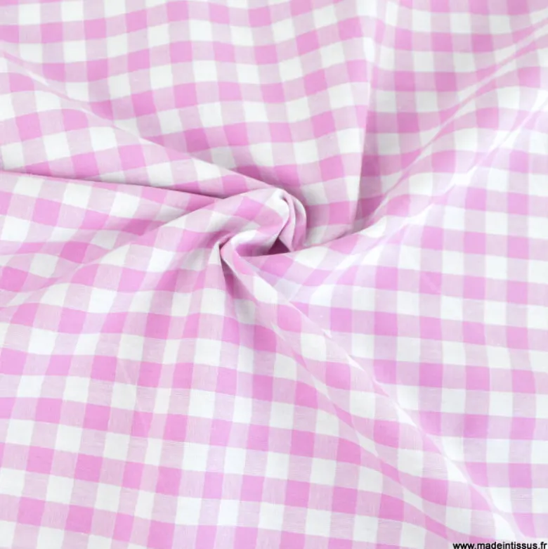 Tissu vichy grands carreaux sur Popeline rose Lilas - OEKO TEX