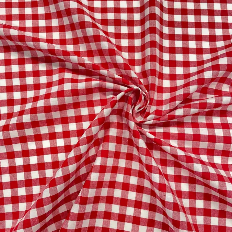 Tissu vichy grands carreaux sur Popeline coloris rouge et blanc - OEKO TEX