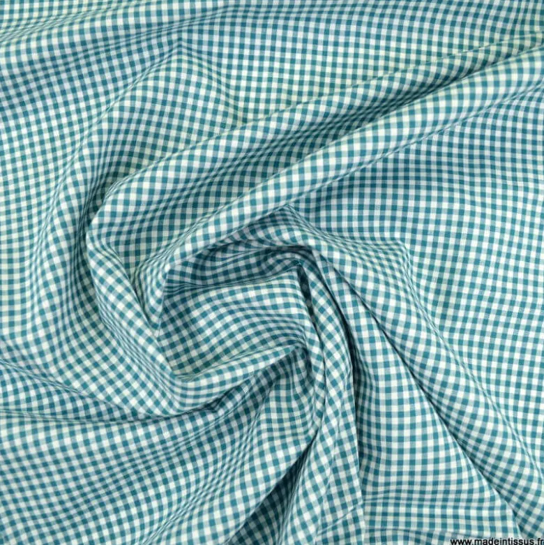 Tissu vichy petits carreaux 100%coton pétrole - OEKO TEX