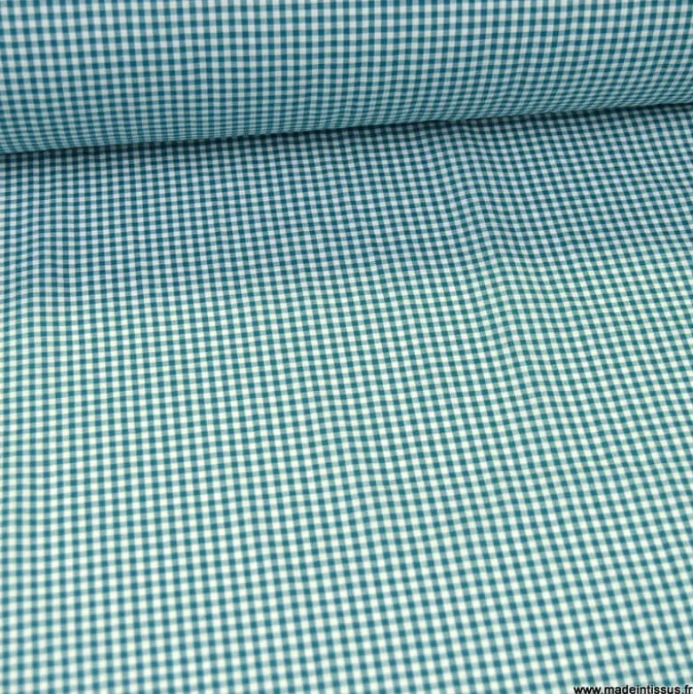 Tissu vichy petits carreaux 100%coton pétrole - OEKO TEX