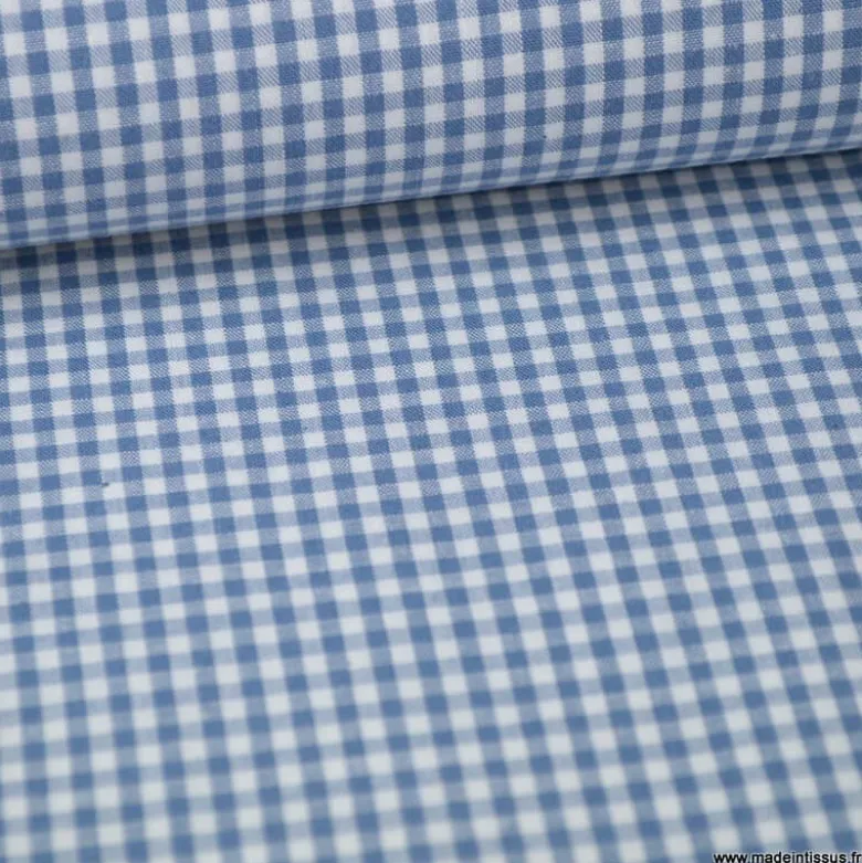 Tissu vichy petits carreaux coton bleu jean et blanc - OEKO TEX