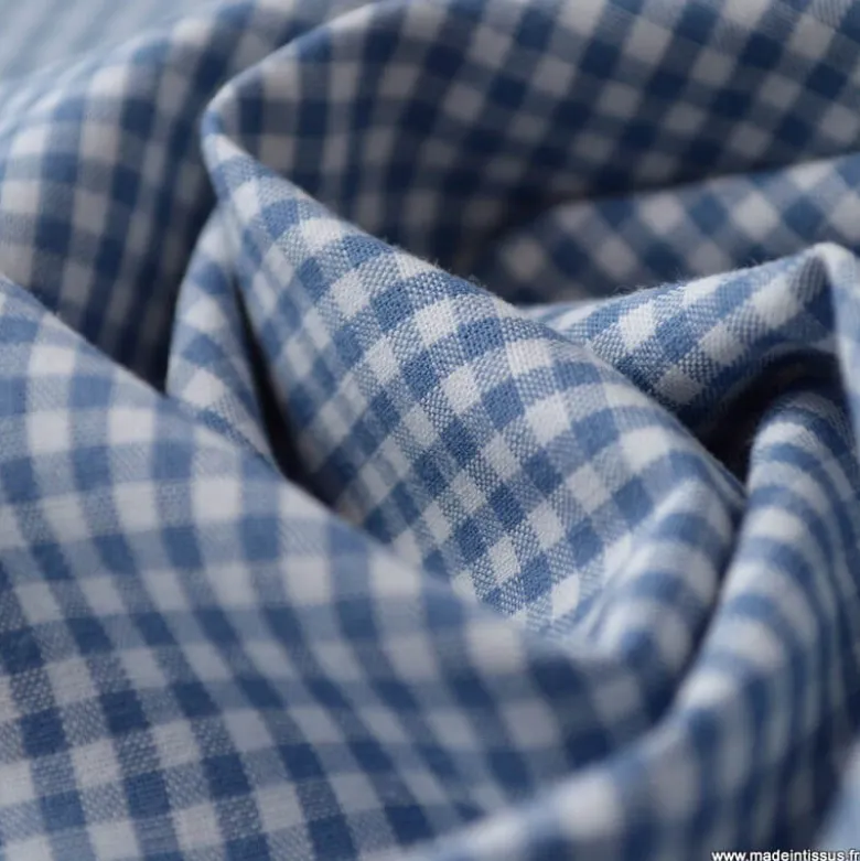 Tissu vichy petits carreaux coton bleu jean et blanc - OEKO TEX