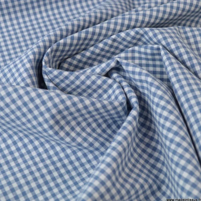 Tissu vichy petits carreaux coton bleu jean et blanc - OEKO TEX