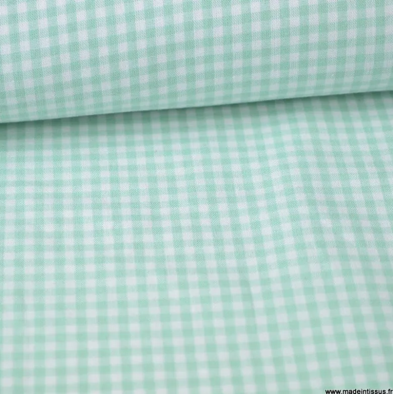 Tissu vichy petits carreaux coton Menthe au mètre - OEKO TEX