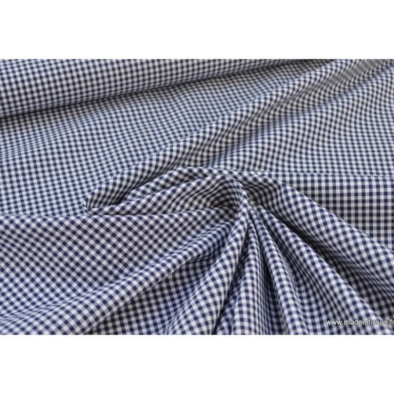 Tissu vichy petits carreaux 100%coton BLEU MARINE - OEKO TEX