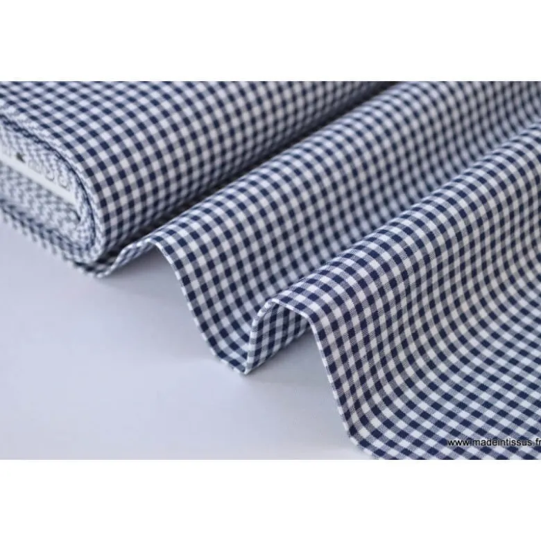 Tissu vichy petits carreaux 100%coton BLEU MARINE - OEKO TEX