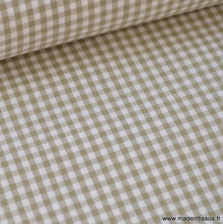 Tissu vichy petits carreaux 100%coton SABLE - Oeko Tex